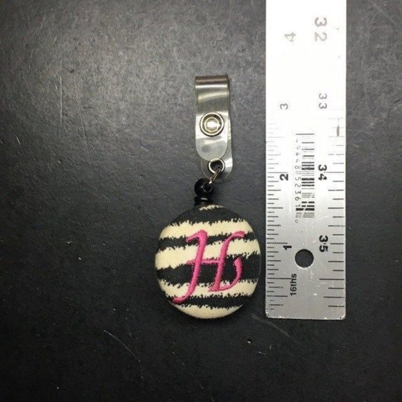 Retractable Badge Holder Pink Script Cursive H Monogram Zebra Pattern Silver - Picture 3 of 3